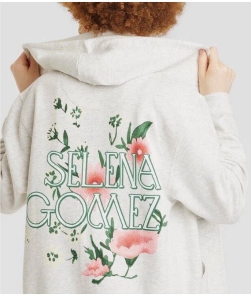 Selena Gomez Grey LS Full Zip Hoodie Floral Logo - Size Large